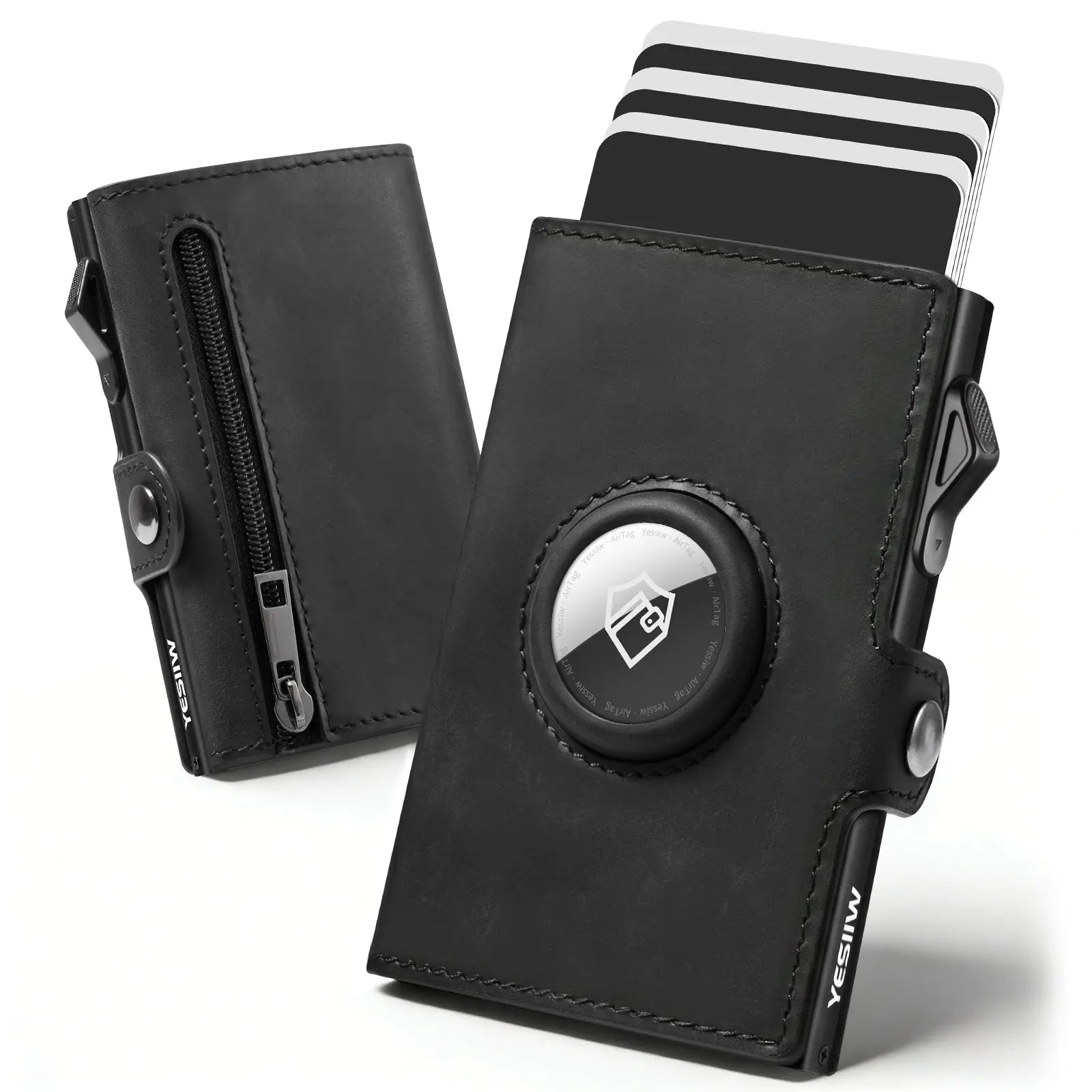 YESIIW GENUINE LEATHER POPUP WALLET, BLACK COLOR