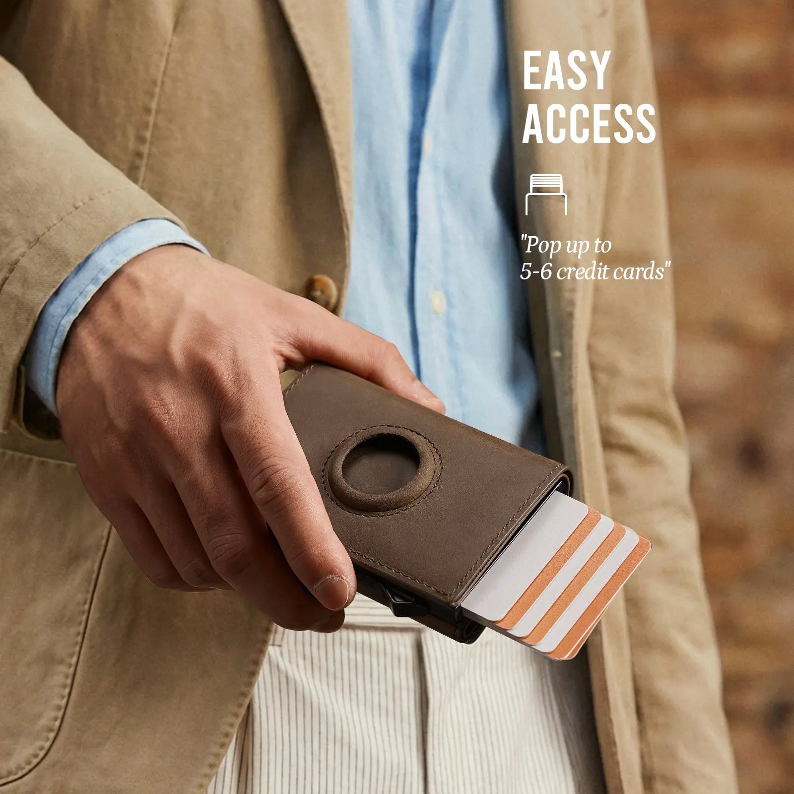 YESIIW GENUINE LEATHER POPUP WALLET CAN STORE 6 CARDS