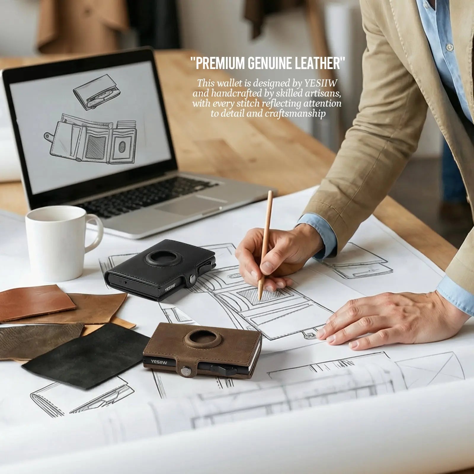 PREMIUM GENUINE LEATHER This wallet is designed by YESIIW and handcrafted by skilled artisans, with every stitch reflecting attention to detail and craftsmanship